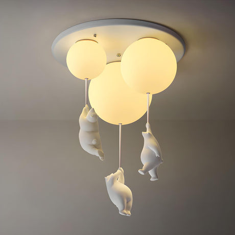 Child Room White Three Bear Balloon Flush Mount Light Image - 2