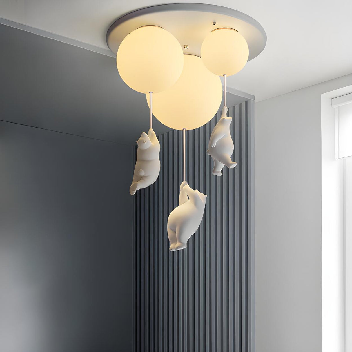 Child Room White Three Bear Balloon Flush Mount Light Image - 6