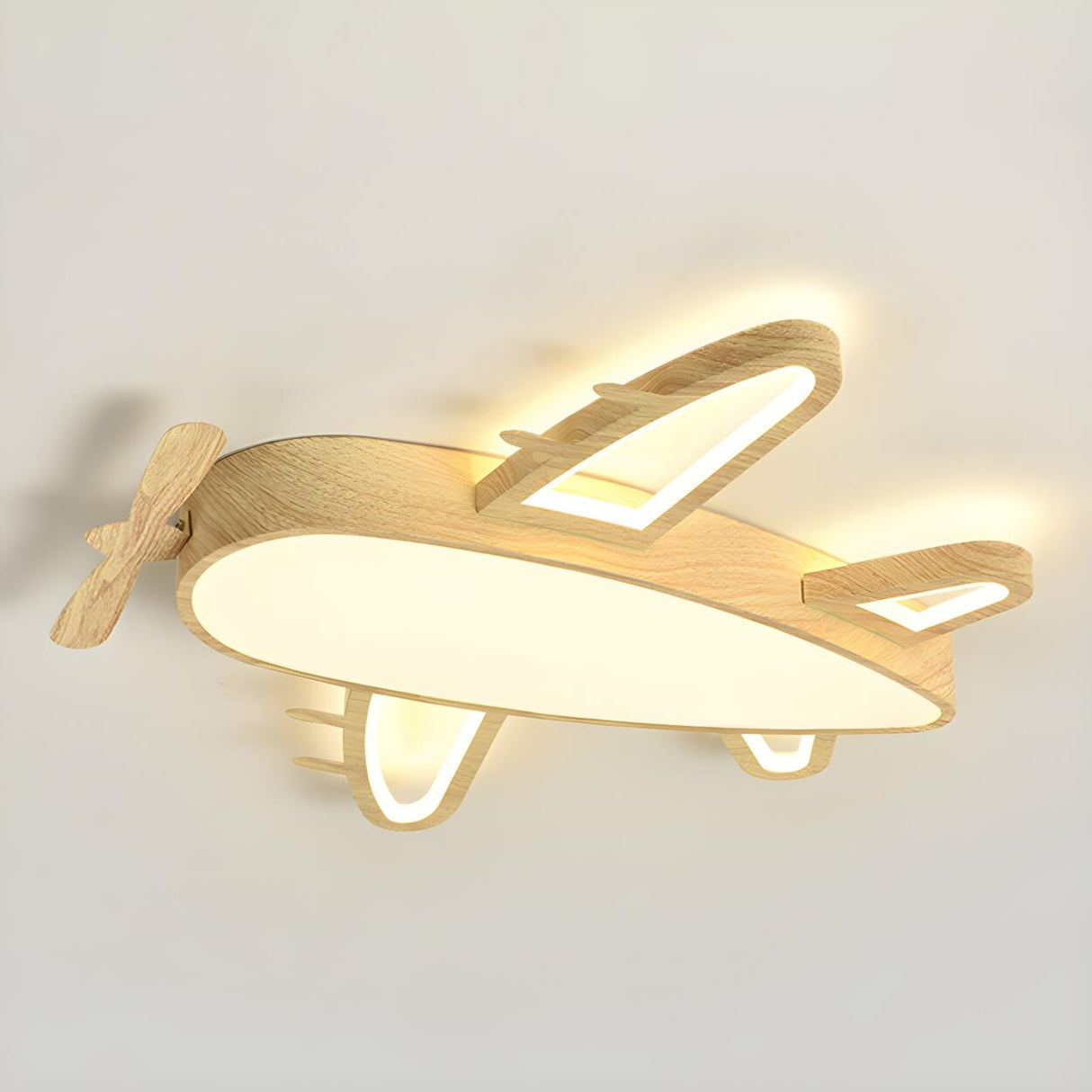 Child Room Wood Airplane LED Flush Mount Ceiling Light Image - 10