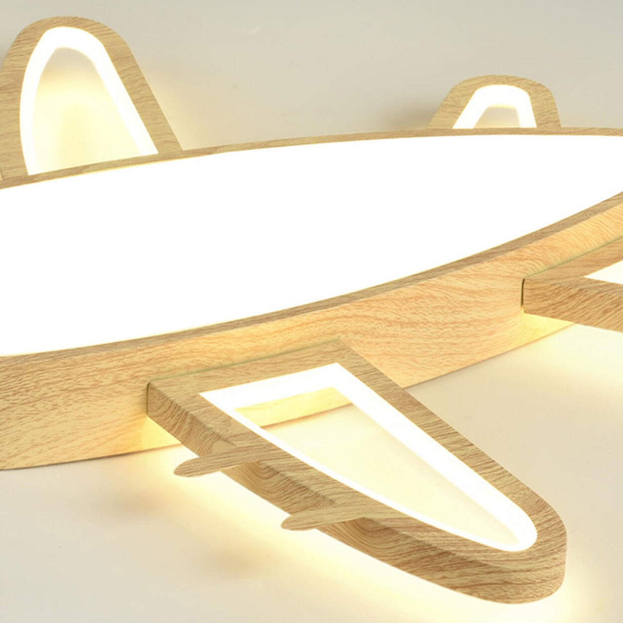 Child Room Wood Airplane LED Flush Mount Ceiling Light Image - 12