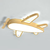 Child Room Wood Airplane LED Flush Mount Ceiling Light Image - 2