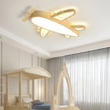 Child Room Wood Airplane LED Flush Mount Ceiling Light Image - 3