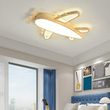 Child Room Wood Airplane LED Flush Mount Ceiling Light Image - 4