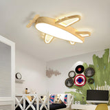 Child Room Wood Airplane LED Flush Mount Ceiling Light Image - 5