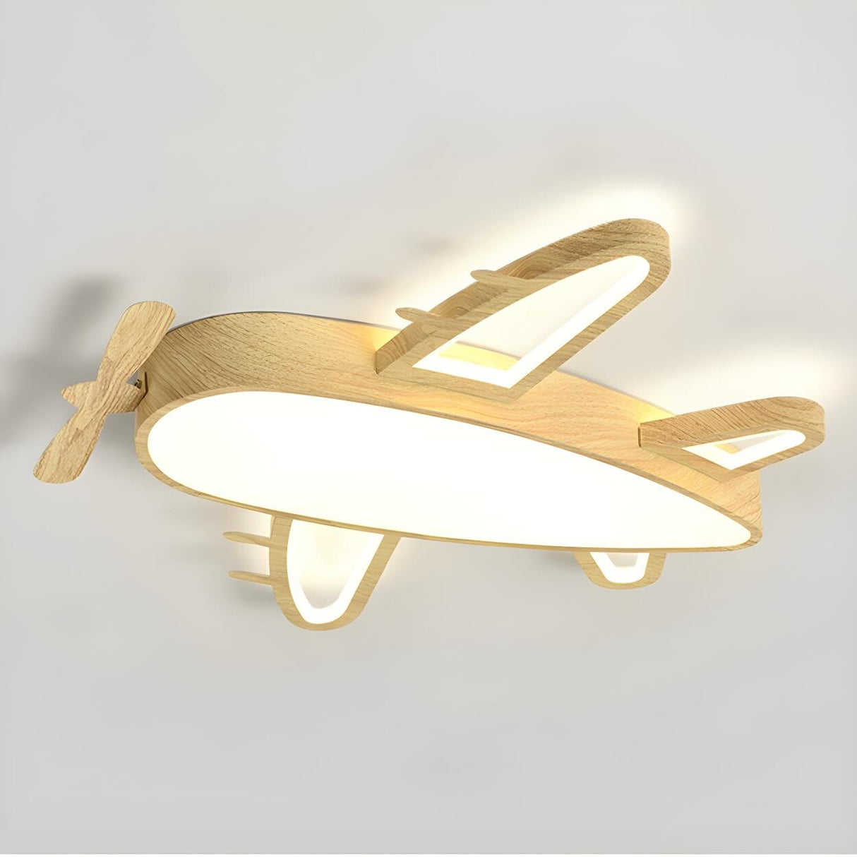 Child Room Wood Airplane LED Flush Mount Ceiling Light Image - 9