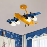 Child Room Yellow Blue Airplane Semi-Flush Mount Light Image - 1