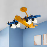 Child Room Yellow Blue Airplane Semi-Flush Mount Light Image - 2