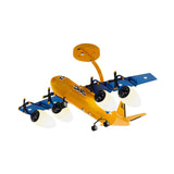 Child Room Yellow Blue Airplane Semi-Flush Mount Light Image - 3