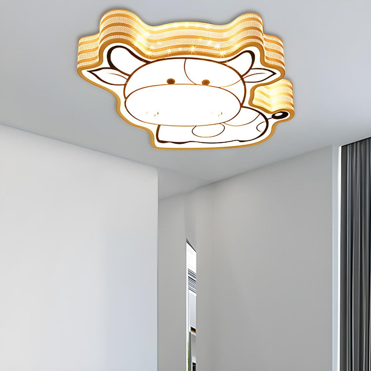 Children Room Cartoon Cow Large LED Flush Mount Light Image - 1