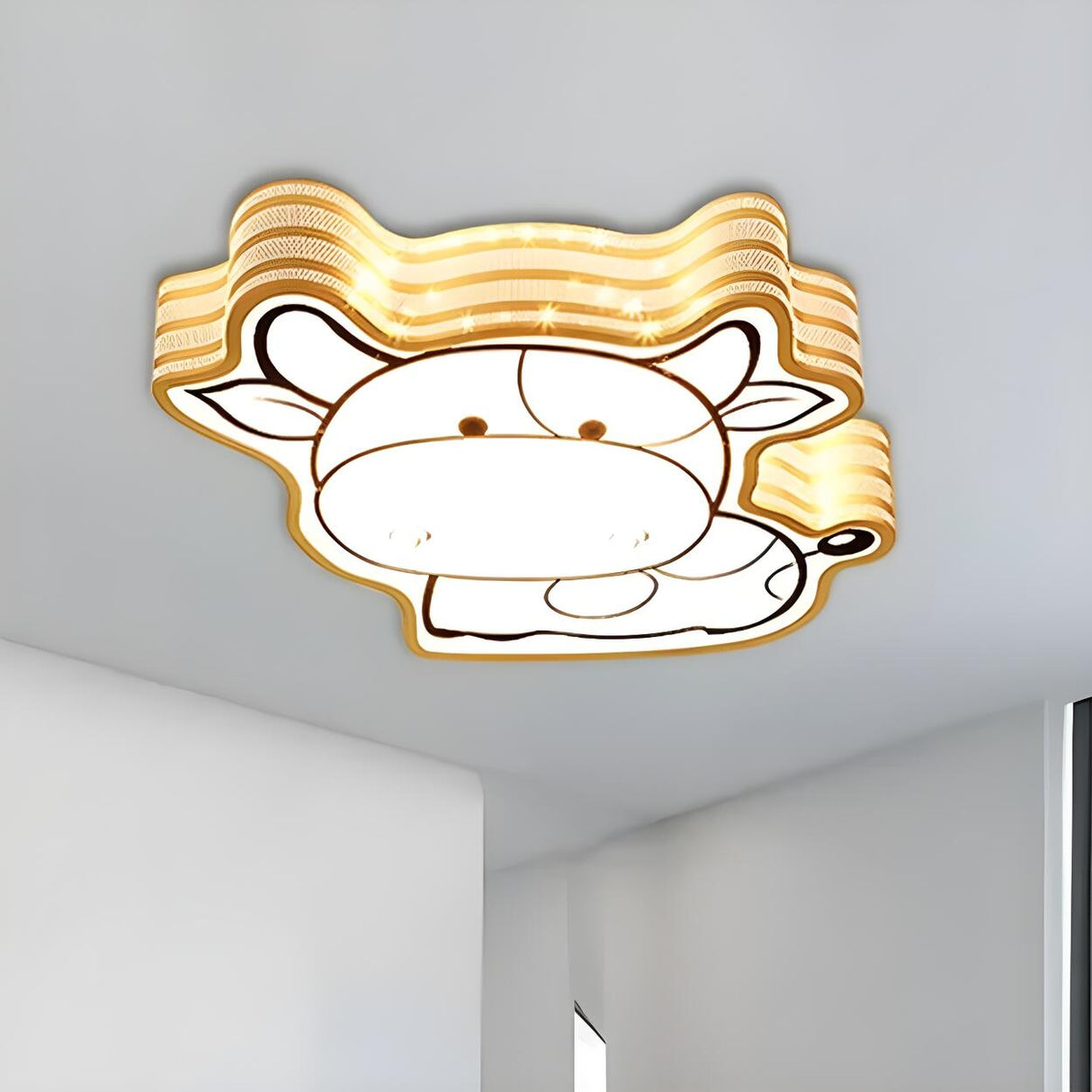 Children Room Cartoon Cow Large LED Flush Mount Light Image - 2