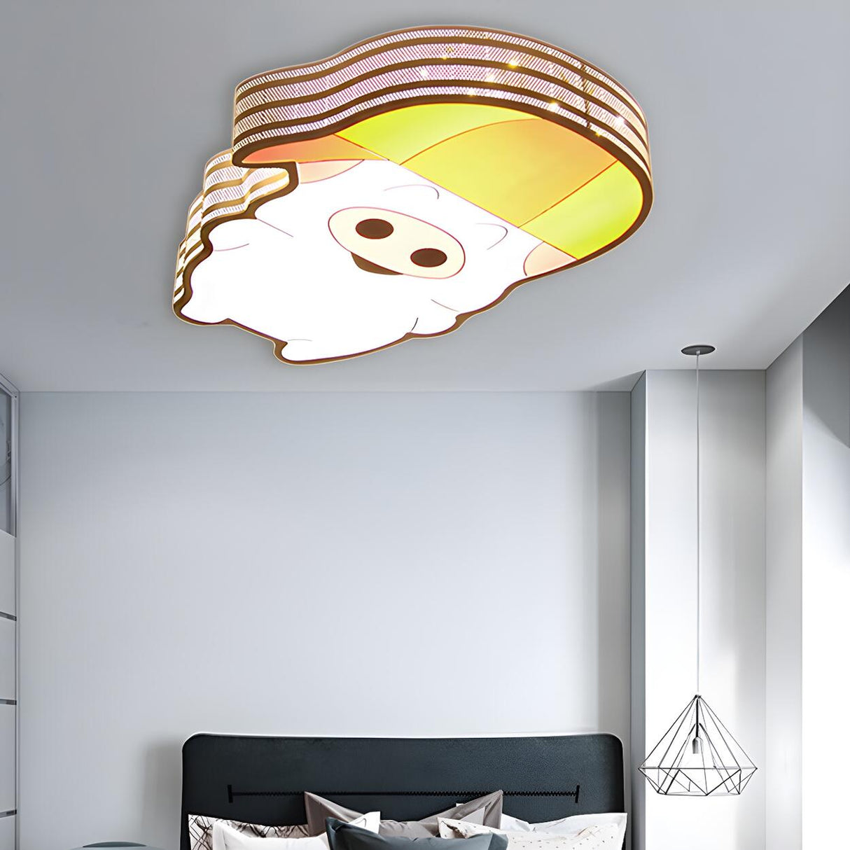 Children Room Cartoon Cow Large LED Flush Mount Light Image - 8