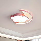 Children Room Pink Moon Cloud LED Flush Mount Light Image - 1