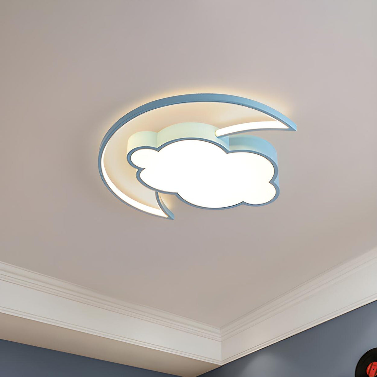 Children Room Pink Moon Cloud LED Flush Mount Light Image - 4