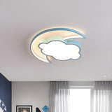 Children Room Pink Moon Cloud LED Flush Mount Light Image - 5