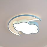 Children Room Pink Moon Cloud LED Flush Mount Light Image - 7