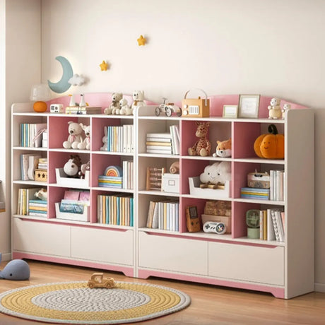 Children's Pastel Closed Wood Drawers Wide Bookshelves Image - 1