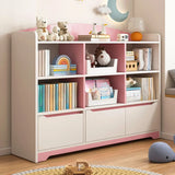 Children's Pastel Closed Wood Drawers Wide Bookshelves Image - 15