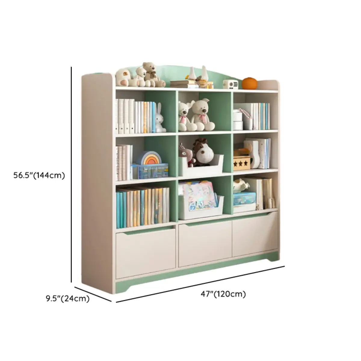 Children's Pastel Closed Wood Drawers Wide Bookshelves Image - 24