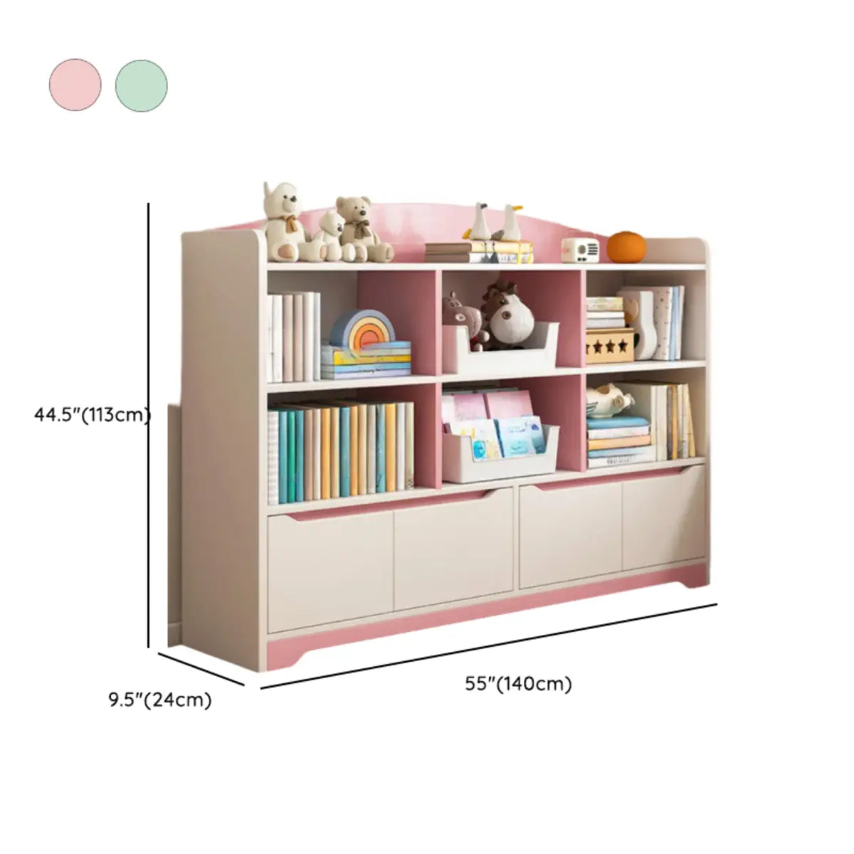 Children's Pastel Closed Wood Drawers Wide Bookshelves Image - 25