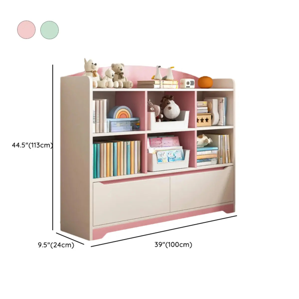 Children's Pastel Closed Wood Drawers Wide Bookshelves Image - 27