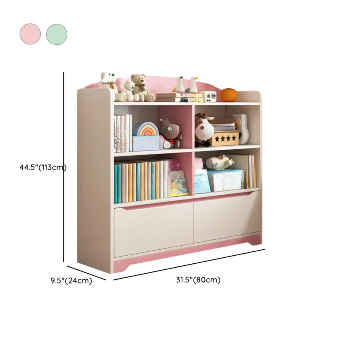 Children's Pastel Closed Wood Drawers Wide Bookshelves Image - 28