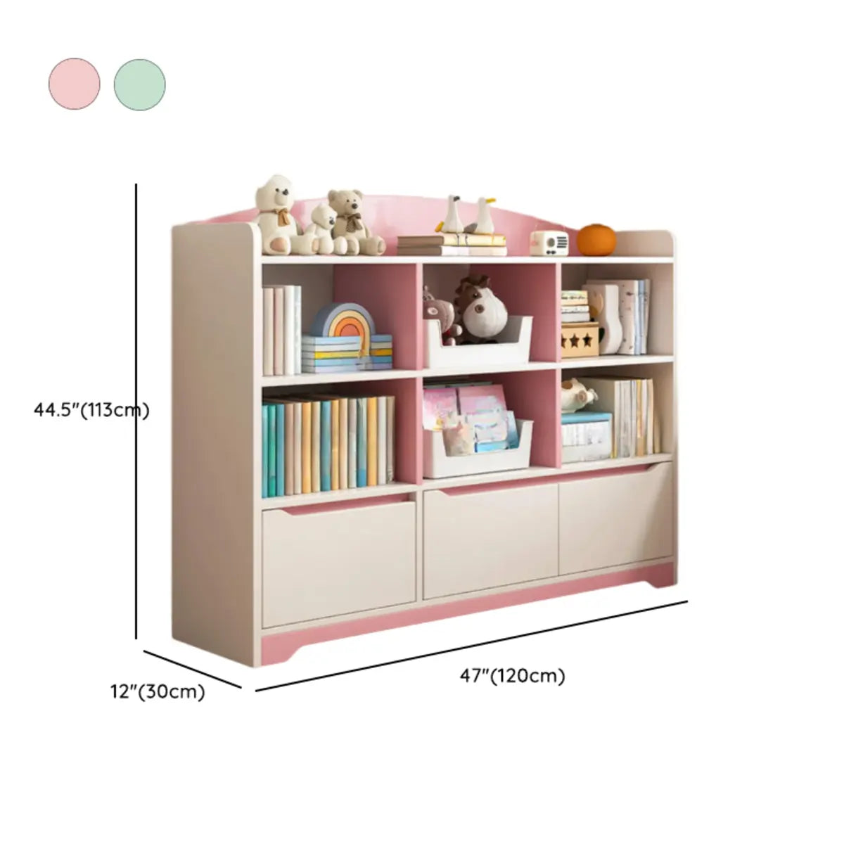 Children's Pastel Closed Wood Drawers Wide Bookshelves Image - 29