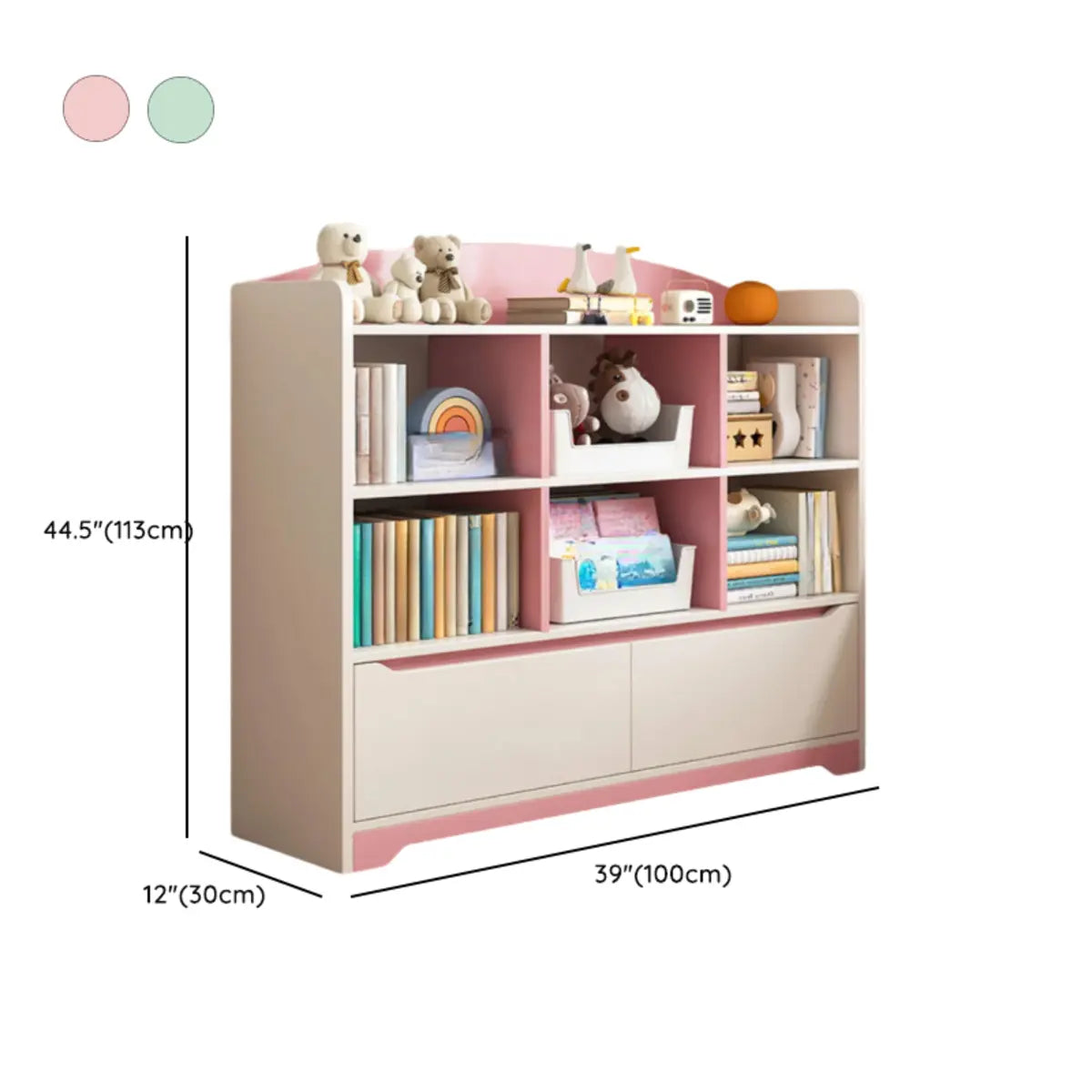 Children's Pastel Closed Wood Drawers Wide Bookshelves Image - 30