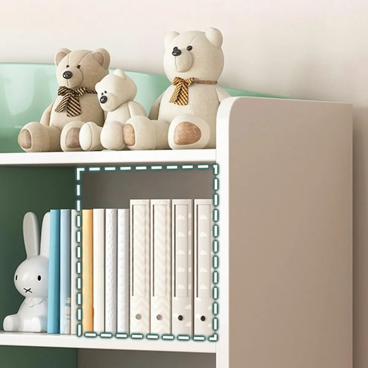 Children's Pastel Closed Wood Drawers Wide Bookshelves Image - 8