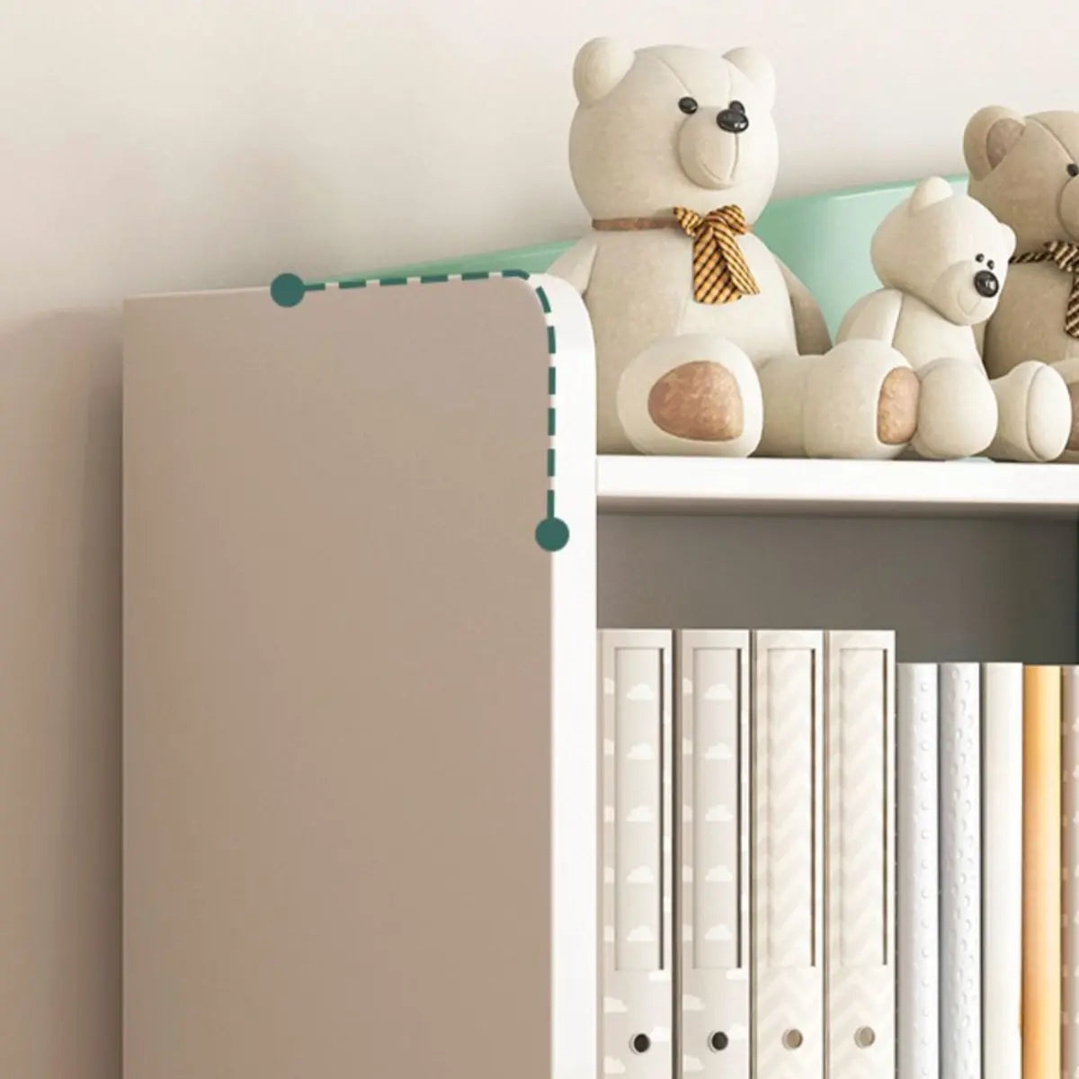 Children's Pastel Closed Wood Drawers Wide Bookshelves Image - 9