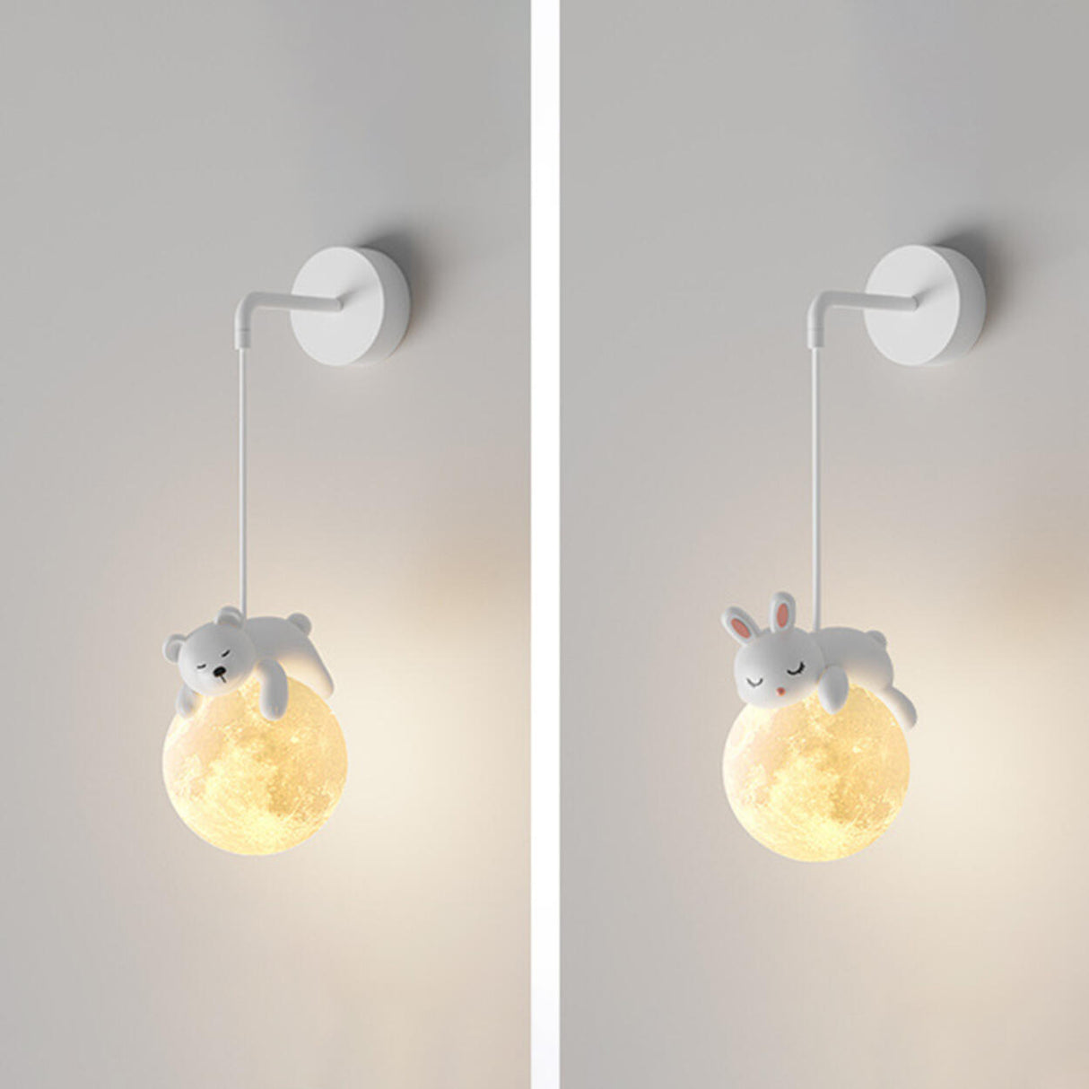 Children's Room Cute White Bear and Moon Wall Sconce Image - 10