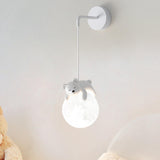 Children's Room Cute White Bear and Moon Wall Sconce Image - 2