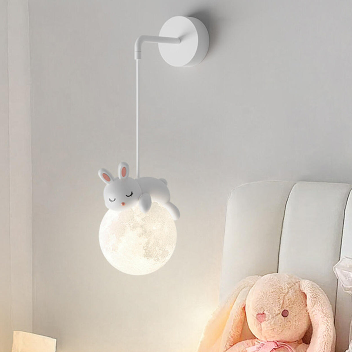 Children's Room Cute White Bear and Moon Wall Sconce Image - 3