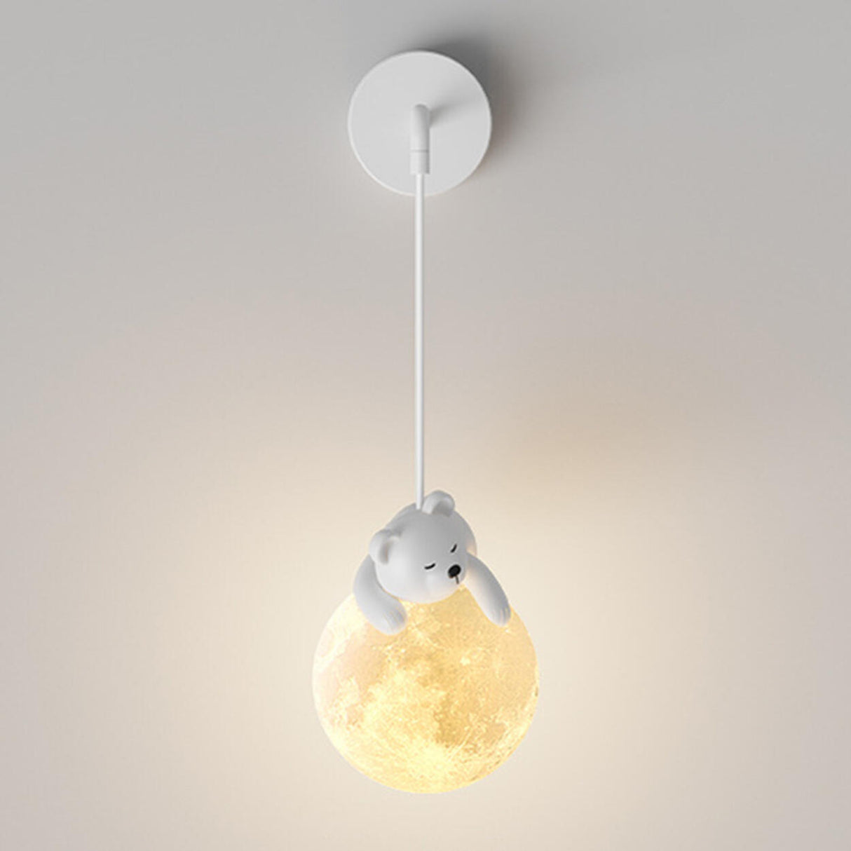 Children's Room Cute White Bear and Moon Wall Sconce Image - 8