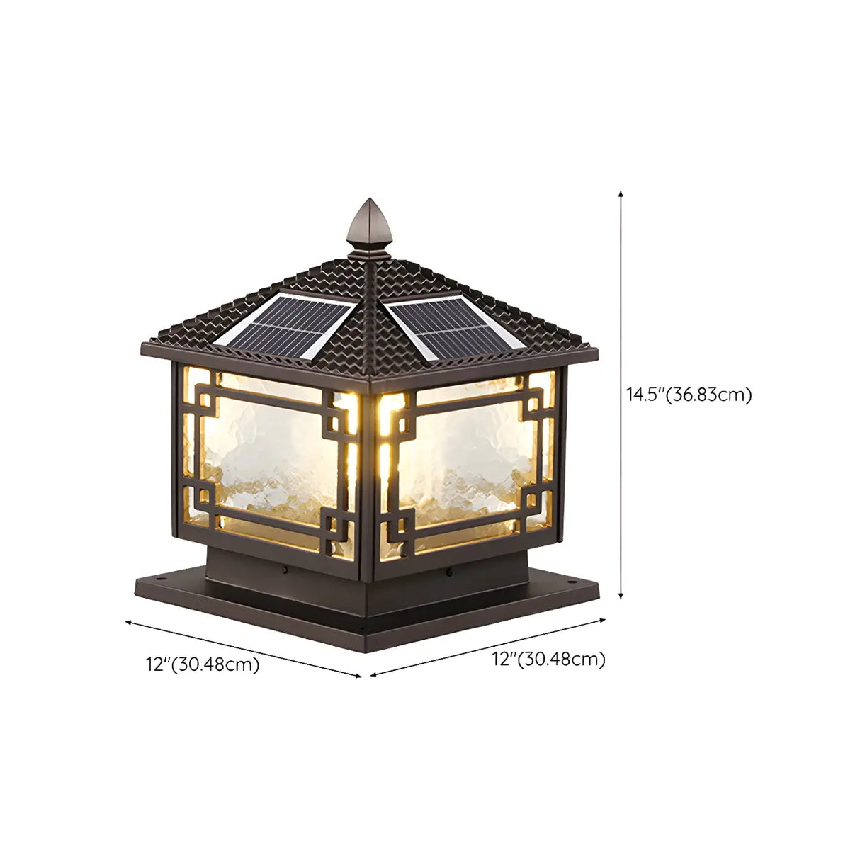 Chinese Black Pavilion Square Outdoor Solar Post Light Image - 12