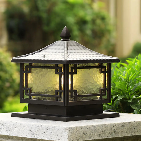 Chinese Black Pavilion Square Outdoor Solar Post Light Image - 2