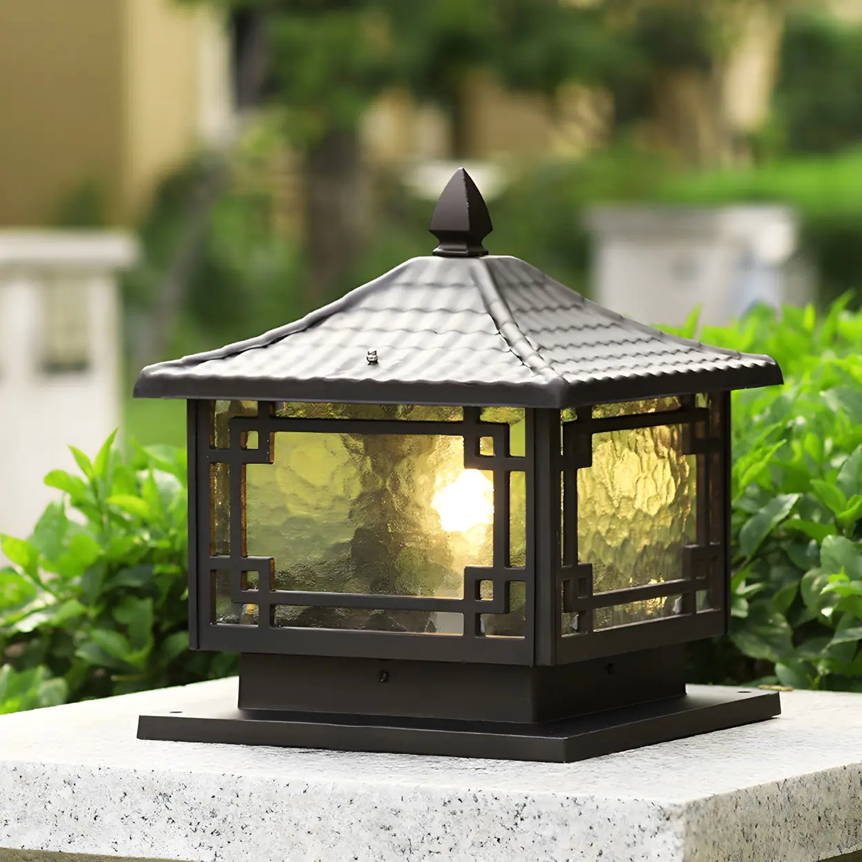 Chinese Black Pavilion Square Outdoor Solar Post Light Image - 3