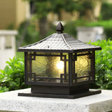 Chinese Black Pavilion Square Outdoor Solar Post Light Image - 3