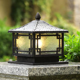 Chinese Black Pavilion Square Outdoor Solar Post Light Image - 4