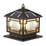 Chinese Black Pavilion Square Outdoor Solar Post Light Image - 5