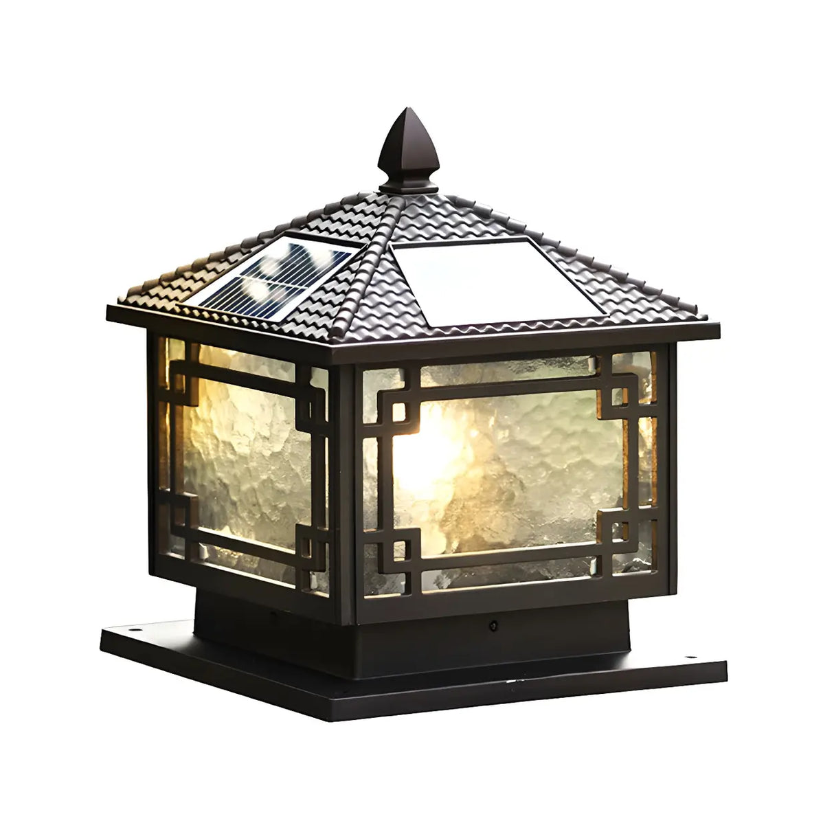 Chinese Black Pavilion Square Outdoor Solar Post Light Image - 6