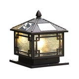 Chinese Black Pavilion Square Outdoor Solar Post Light Image - 6