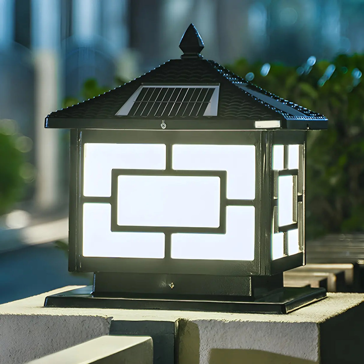 Chinese Pavilion Style Solar Outdoor Lantern Lamp Black Image - 10