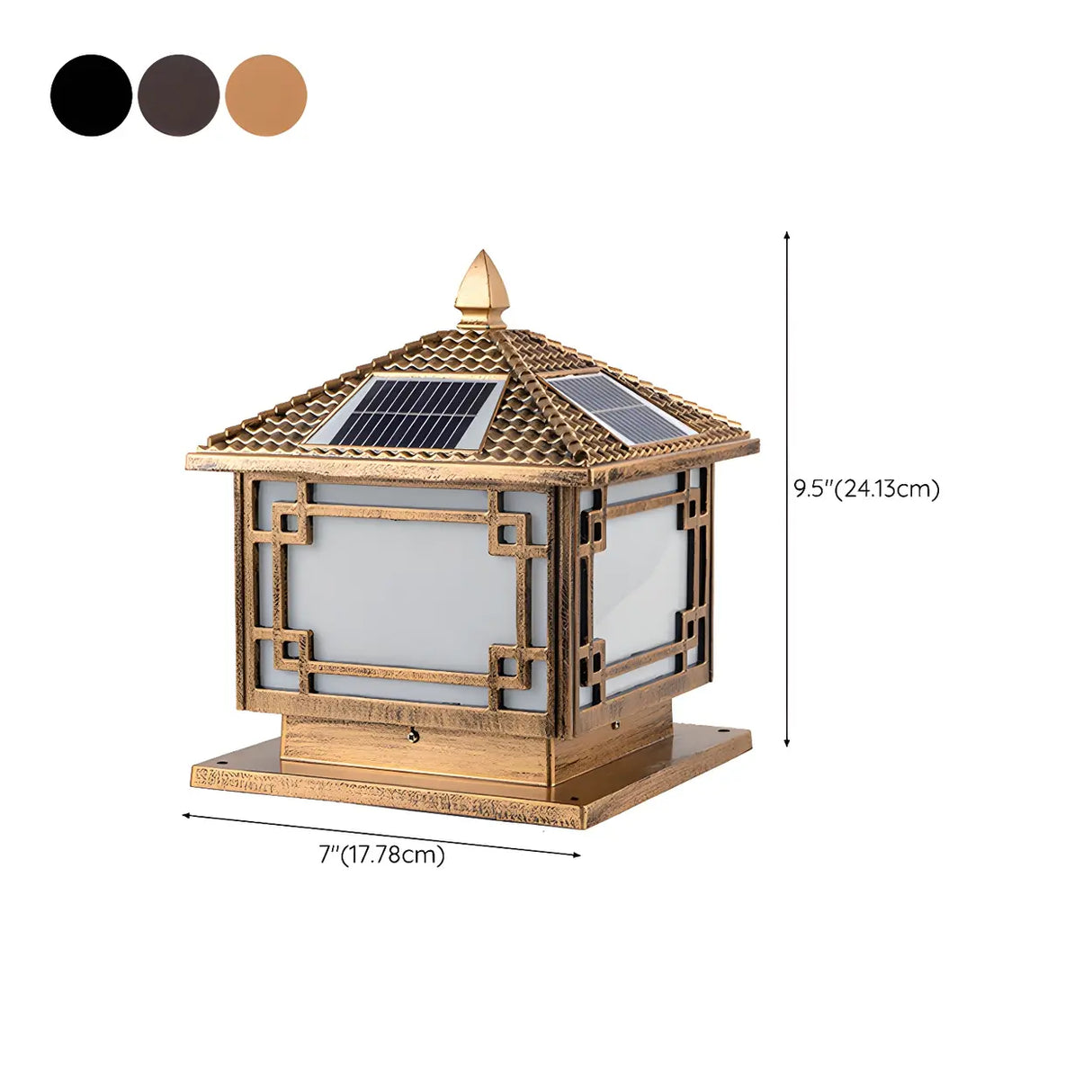 Chinese Solar Black Square Outdoor Post Table Lamp 