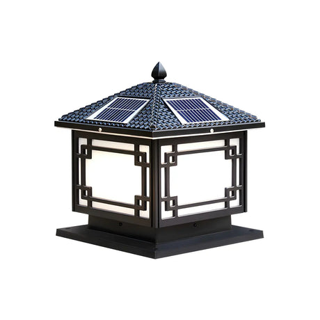 Chinese Solar Black Square Outdoor Post Table Lamp Image - 2