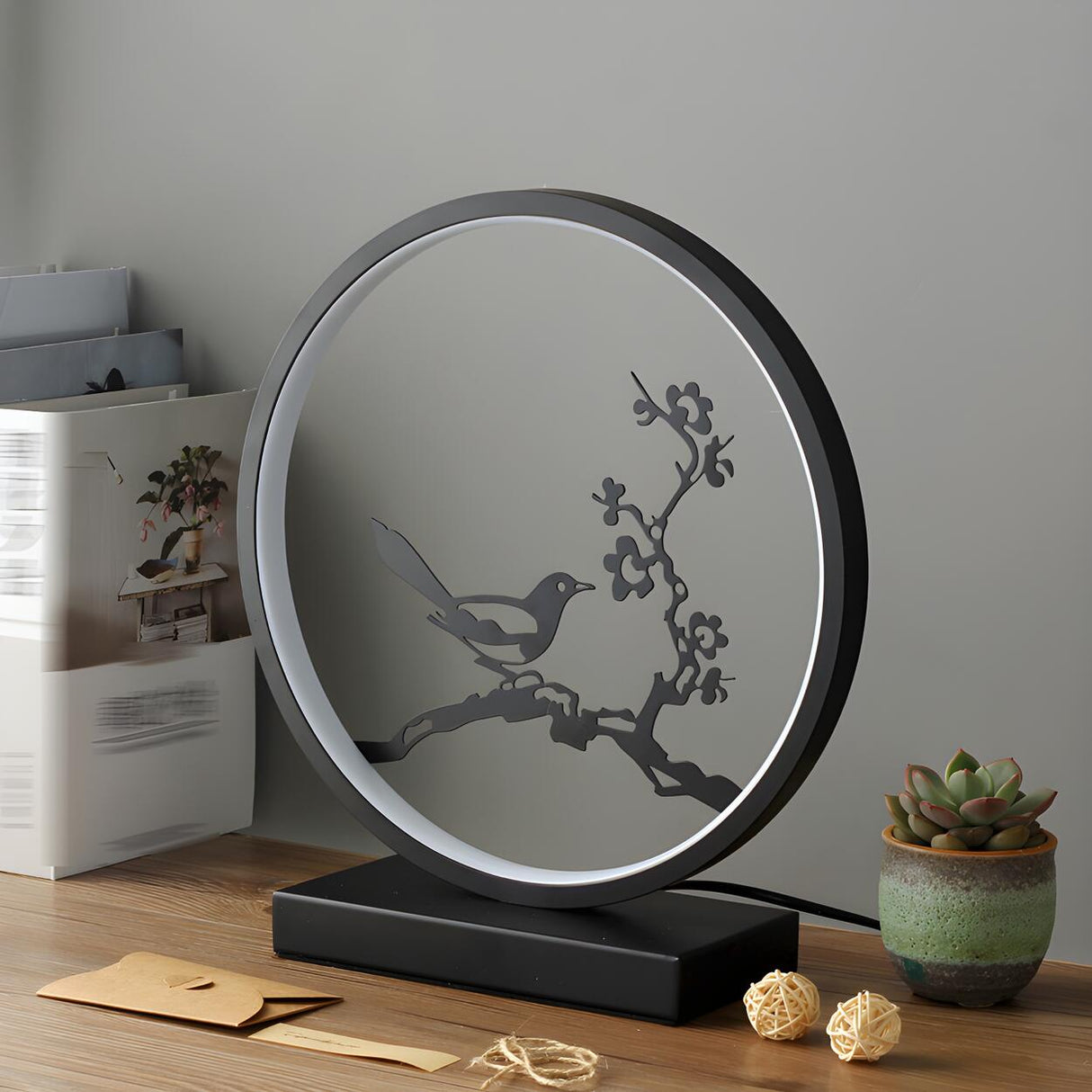 Chinese Style Black Circular Iron Decor Table Lamp Image - 14