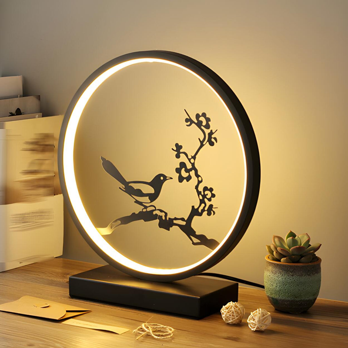 Chinese Style Black Circular Iron Decor Table Lamp Image - 15