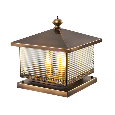 Chinese Style Bronze Finish Square Outdoor Lantern Lamp Image - 3