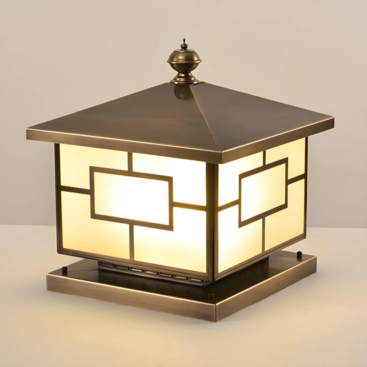 Chinese Style Bronze Finish Square Outdoor Lantern Lamp Image - 9