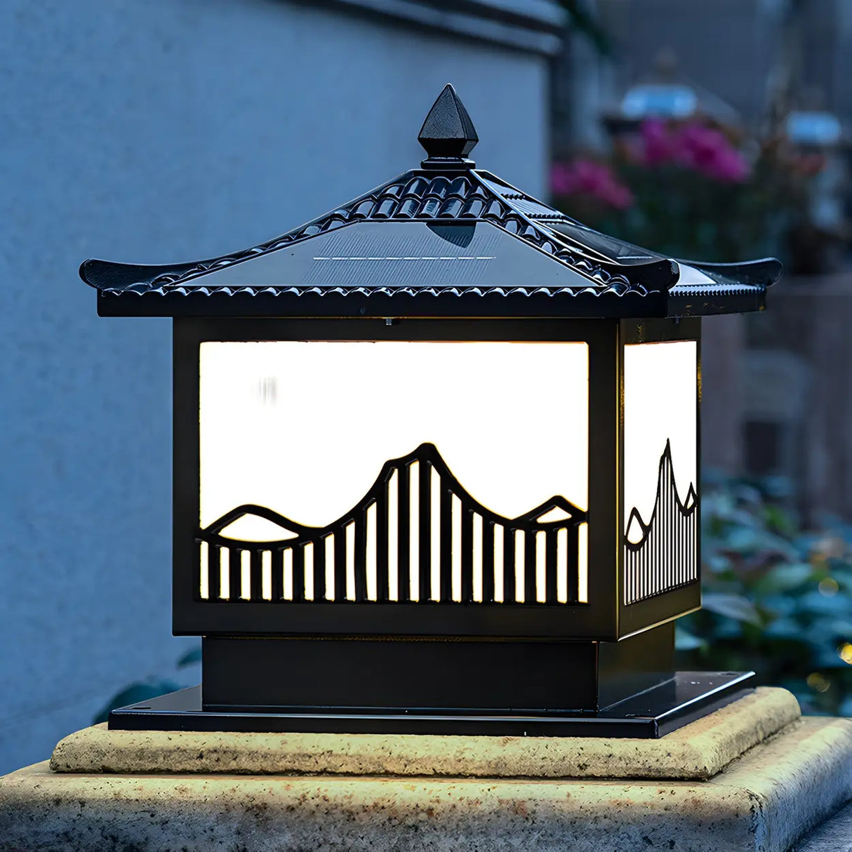 Chinese Style Metal Lantern Black Outdoor Lamp LED Image - 1