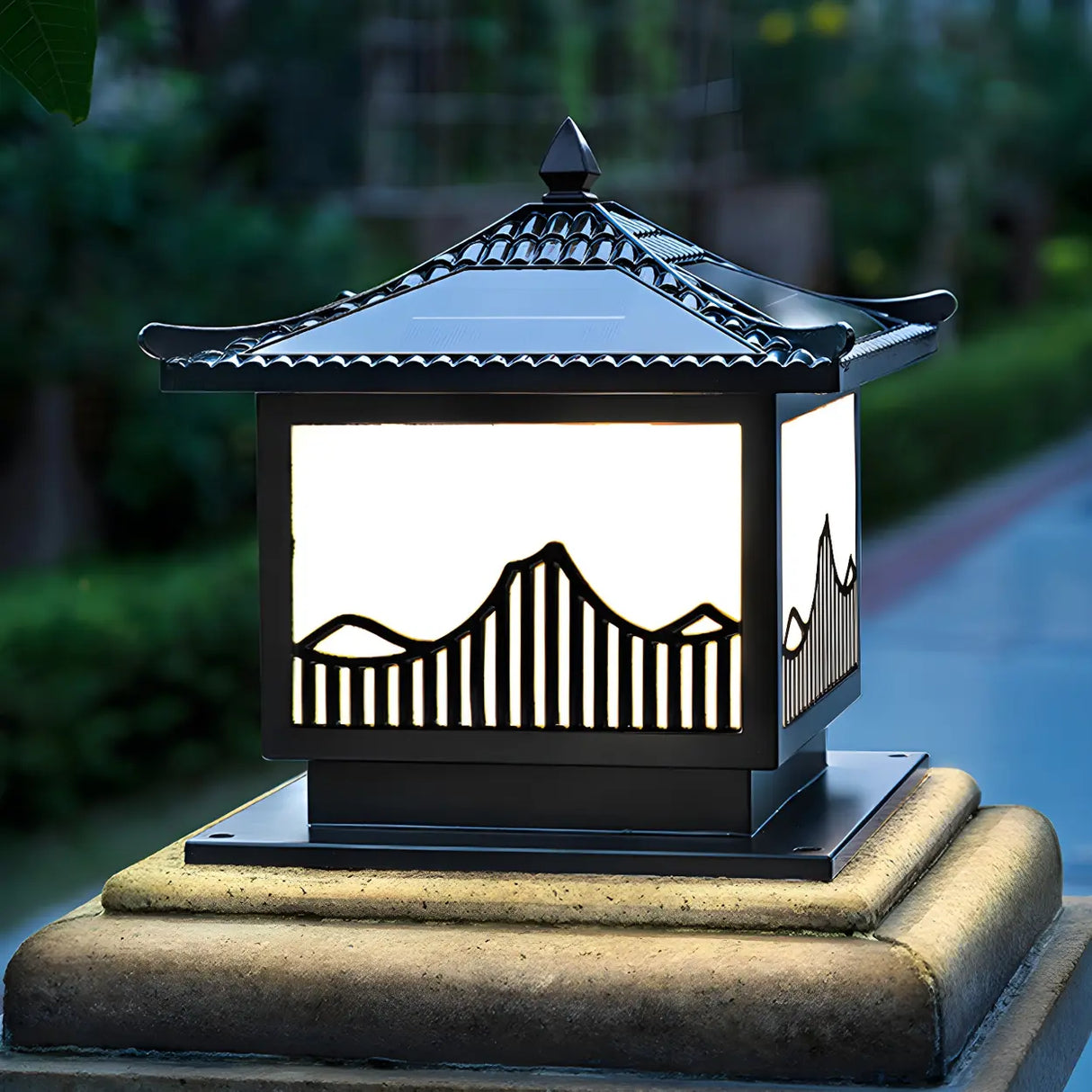 Chinese Style Metal Lantern Black Outdoor Lamp LED Image - 12